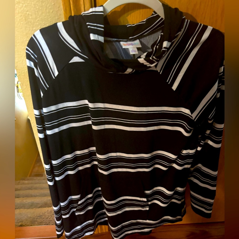 Black and white striped long sleeve hoodie from LuLaRoe, Size Large